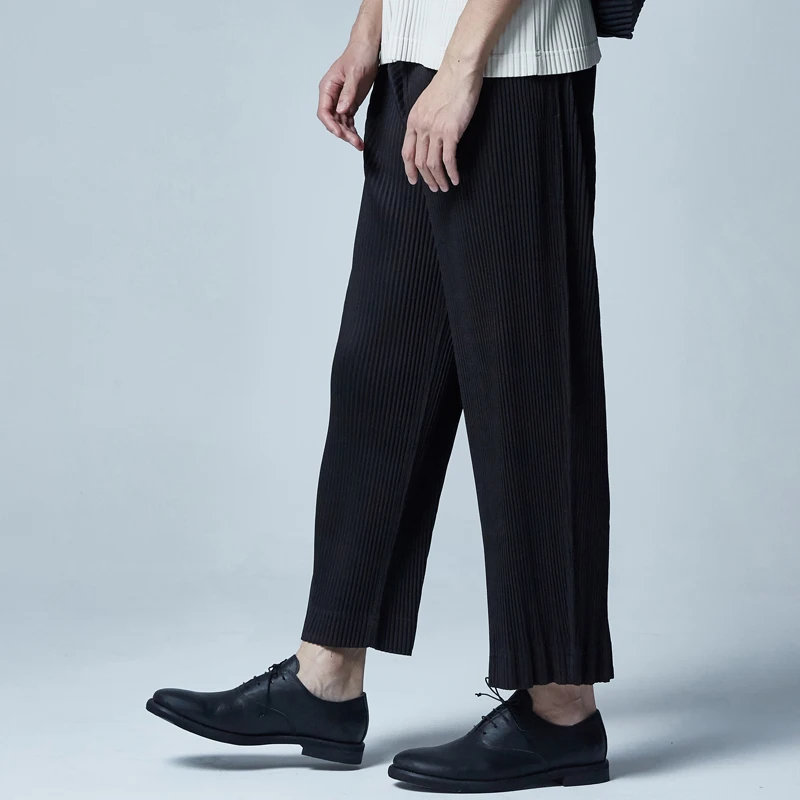 Miyake весна новые плиссированные брюки мужские свободные прямые брюки Широкие брюки чистые повседневные мужские брюки