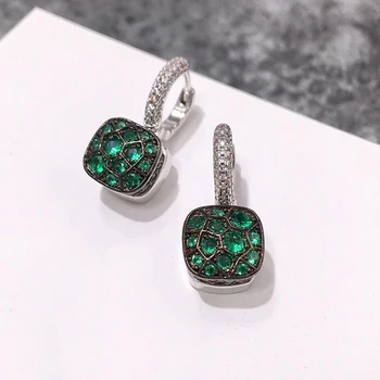 

AAA Quality Square Style 7 Colors Crystal Honeycomb Pendant Earrings Silver Gold Color Hoop Earrings With CZ Stone Jewelry