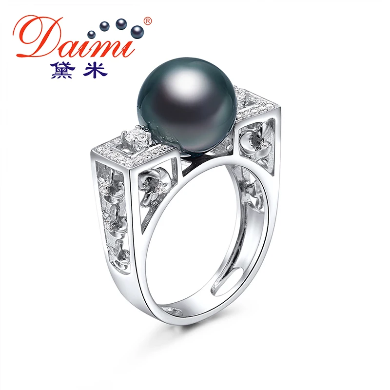 

DAIMI 10-10.5mm Black Tahitian Pearl Ring 925 Sterling Silver Ring Luxury Jewelry
