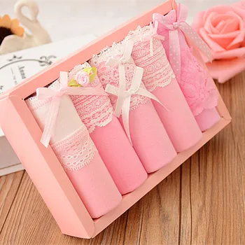 

5pcs/Lots Women's Cotton Panties Underwear Women Factory Pink Lace Panties Bowknot Sexy Lingerie Cute Girl Briefs 3LH022