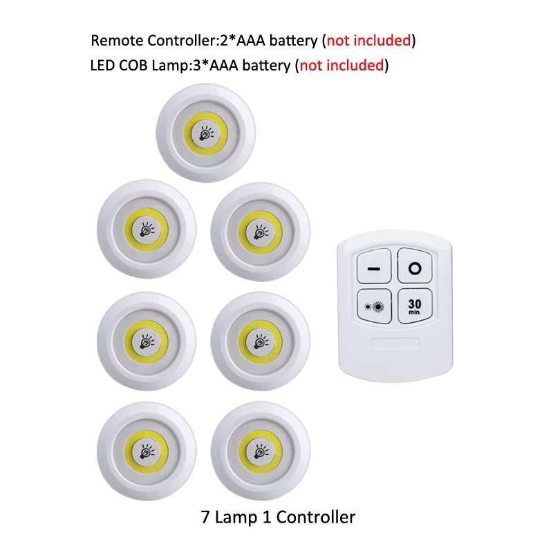 Светодиодный аварийный свет COB ночник с питанием от аккумулятора, Диммируемый светодиодный лампочка, лампы для шкафов, гардеробов, кухонных спальных ламп - Цвет: 7 lamp 1 controller