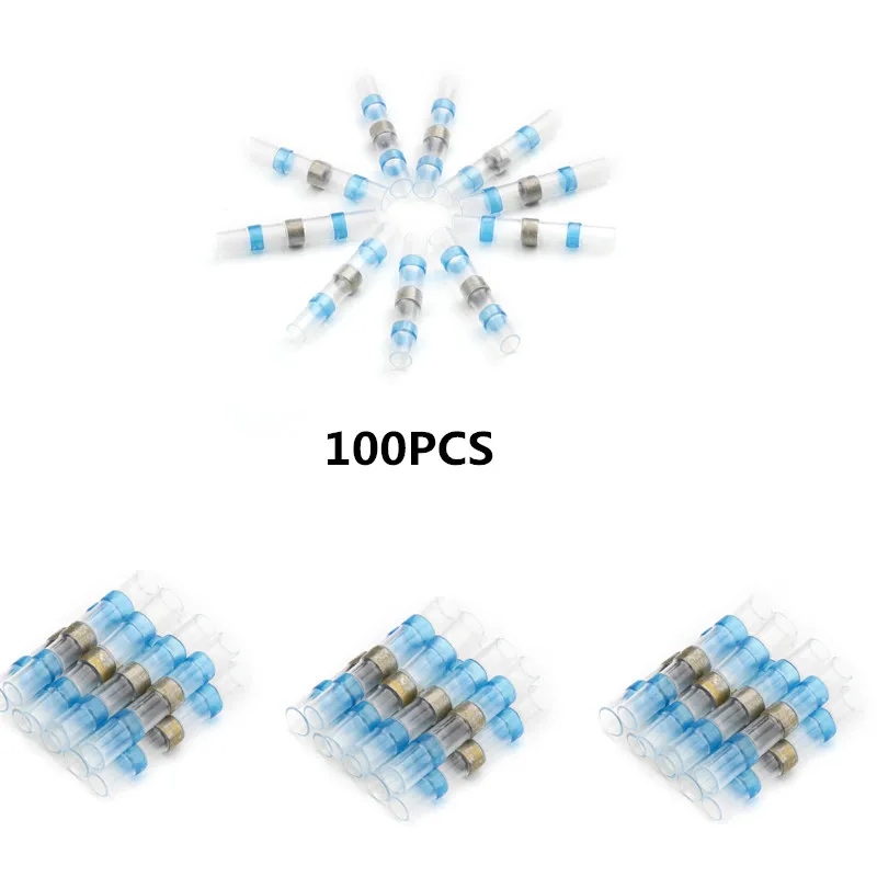100 шт. соединители для электрических кабелей синие 5,0 мм термоусадочные клеммы для припоя уплотнительные стыковые соединительные комплекты для пайки