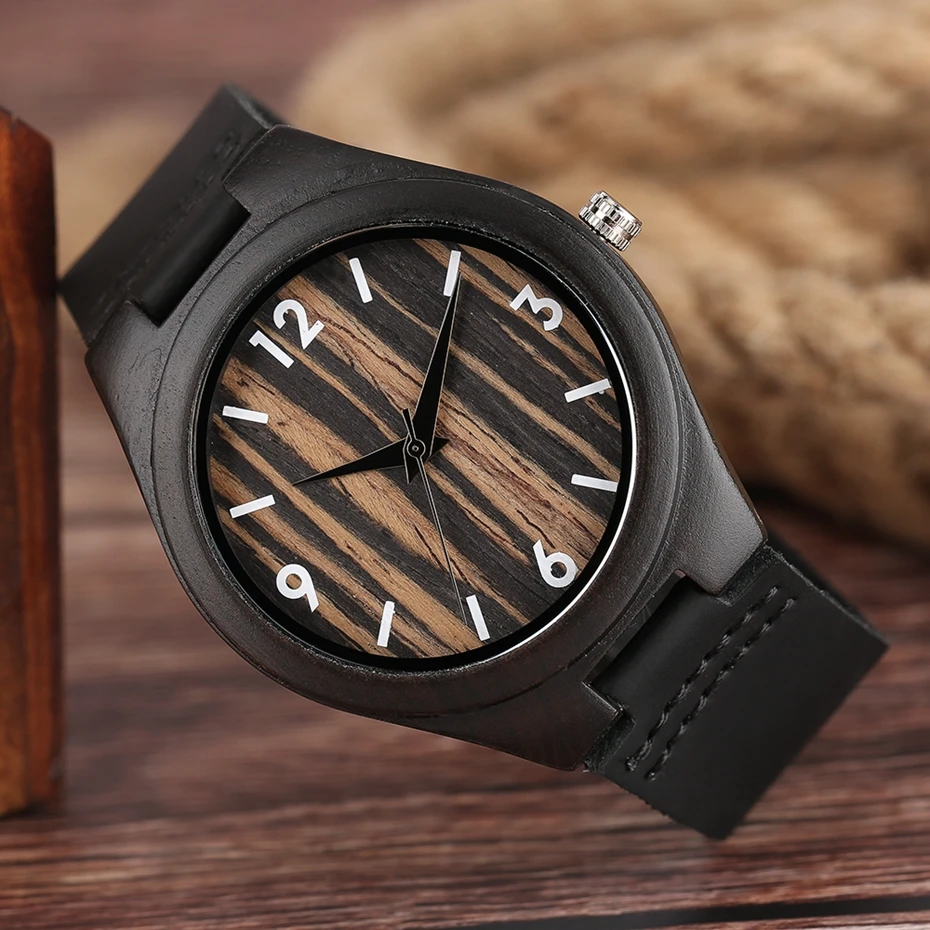Top Gifts Creative Stripe Dial Wooden Watch Male Fashion Bamboo Analog Quartz Wristwatch Time Genuine Leather Natural Wood Clock 2017 Christmas Gifts (9)