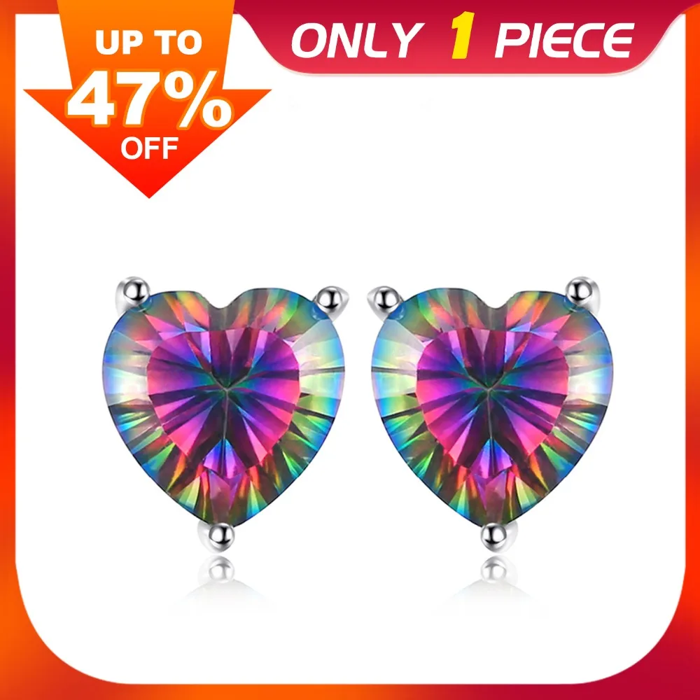 

JewelryPalace Heart 4.5ct Genuine Rainbow Fire Mystic Topaz Real 925 Sterling Silver Stud Earrings Vintage Jewelry Brand Fashion