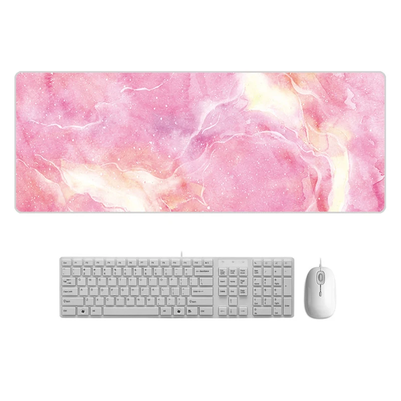 Large  Desk Pad Beautiful Soft Natural Rubber Pink Gold White marble Series Mice Pad Square Gaming Mouse Pad with Locking Edge (1)