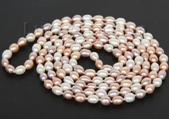 

50" 8-9mm white pink and purple barpque freshwater pearl necklace wholesal