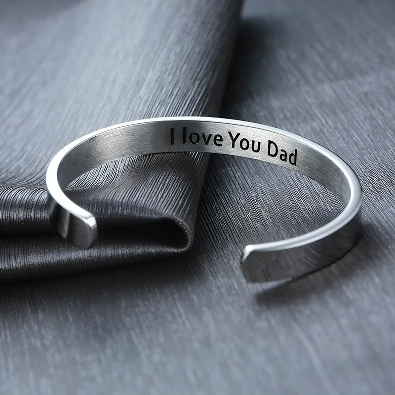 

Vnox Engraved DAD=POWER I Love You Dad Cuff Bangles Bracelets Silver Tone Stainless Steel pulseira Gifts for Father