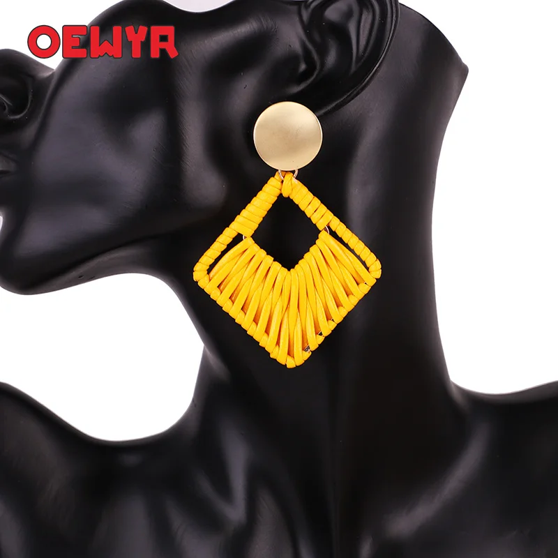 

Oewyr 2019 new rattan earrings boho fashion for Women Handmade big yellow drop dangle earrings geometric Girl cc jewelry ZS1040A