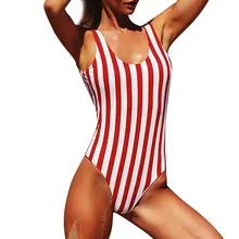 Женский сексуальный пляжный комплект в полоску с сиамским принтом 1-24