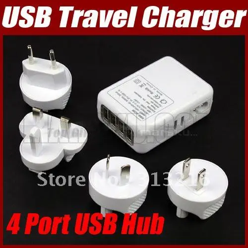 Universal International (World wide) AC Mains Travel Kit Charger Adapter + 4 Port USB Hub #3484 | Электроника