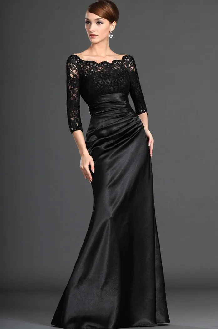 Элегантный кружевной топ с вырезом лодочкой, выпускное платье с рукавом три четверти, Длинные вечерние платья на заказ - Цвет: Черный
