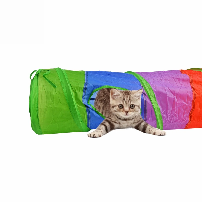 

2 Holes Cat Tunnel With Ball Kitten Toy Cat Play Multicolor Interactive Toy FoldableBulk Toy Pet Accessories Funny Pet Tunnel