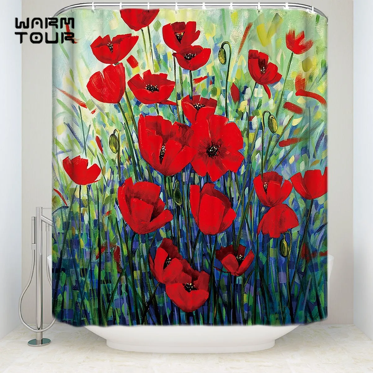 Bath Shower Curtains 48 x 72 Inches Home Decorative Flower Painting Art Vintage Mildew resistant