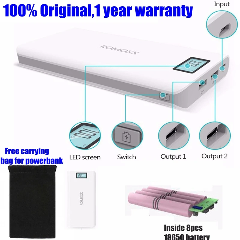 

Romoss Sense 6 Plus Power Bank 20000mah Dual usb 2.1A Voltiq Fast Charge for Xiaomi Samsung Huawei iPhone iPad Phone Universal