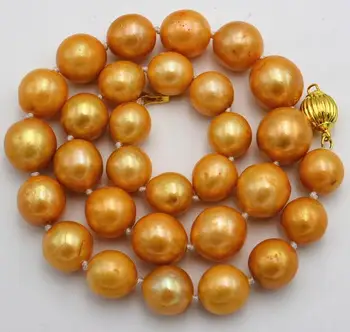 

NEW GORGEOUS HUGE 13-15MM ROUND GOLD PEARL NECKLACE 18INCH