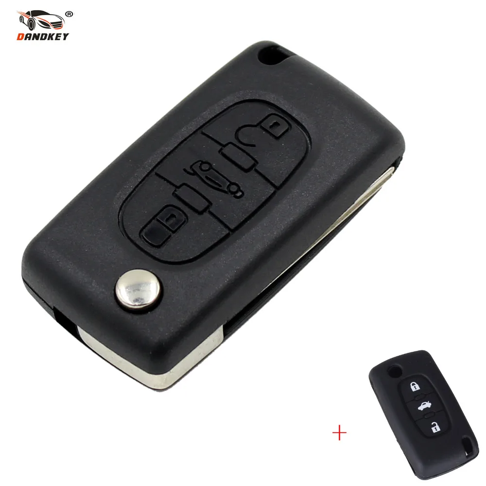 

DANDKEY Silicone Car Case 3 button flip key case shell for peugeot 307 308 407 607 with Blade Groove