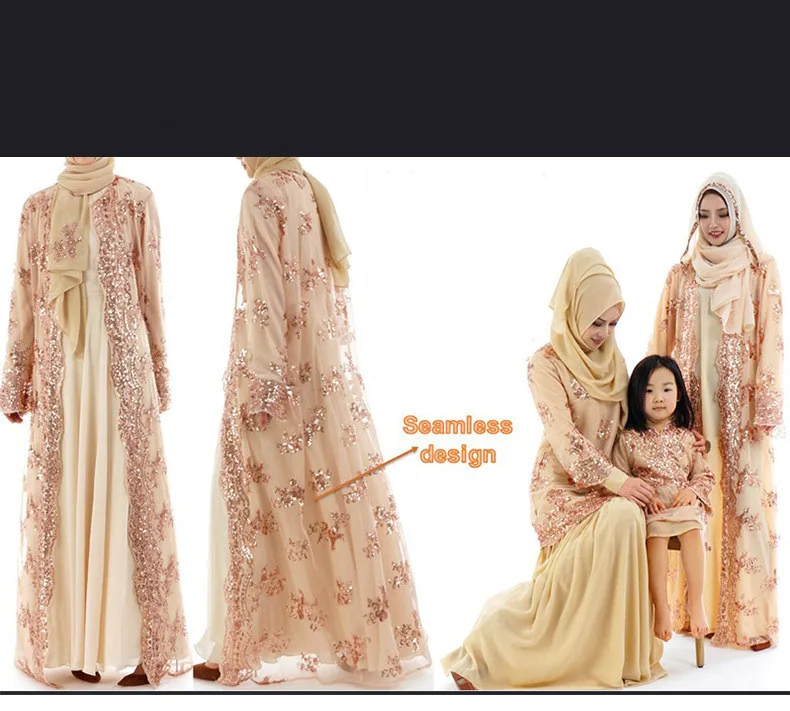 Bordado de luxo lantejoulas abaya muçulmano maxi