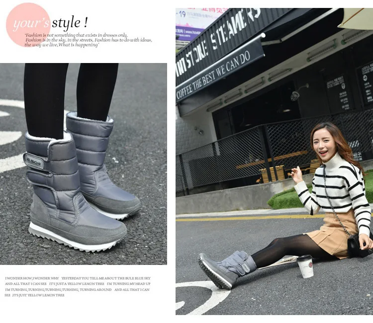 Winter Waterproof Snow Boots Women Mid-Calf Platform Down Boots Plus Size 35-42 Warm Hook & Loop Casual Women Shoes Botas XZ71 (54)