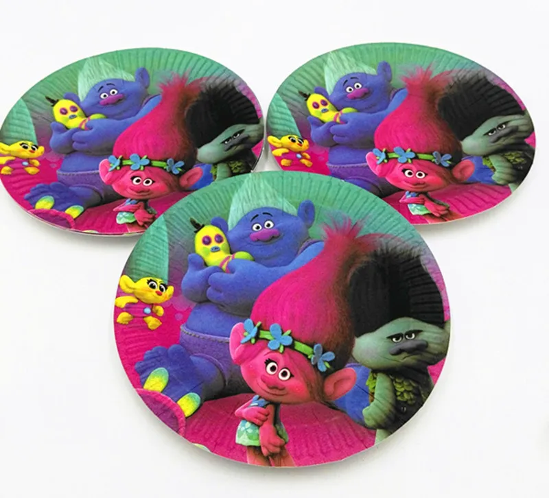 10PCS/LOT TROLLS PLATES TROLLS DISHES KIDS BIRTHDAY PARTY FAVORS HAPPY