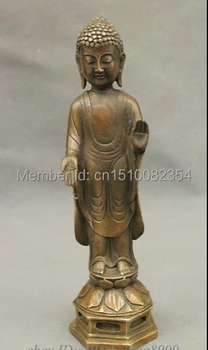 

10" Tibet Bronze Copper Buddhist Lotus Stand Shakyamuni Sakyamuni Buddha Statue