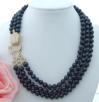

beautiful 18" 8-9 MM 3row Black Pearl Necklace