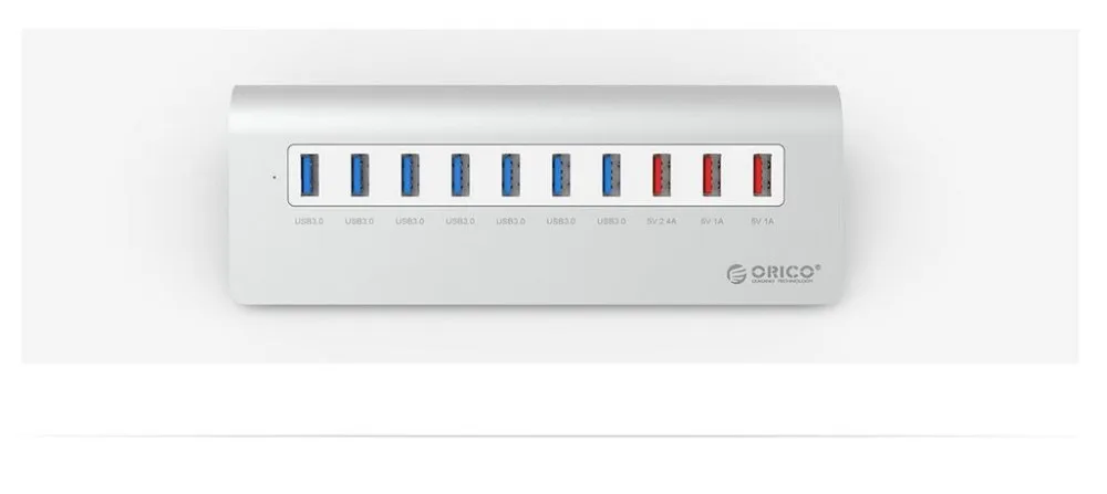 ORICO 10 портов Супер Скоростной usb-хаб 7 портов USB3.0 5 Гбит/с 3 usb-порта для зарядки для iPhone iPad Vl812 чип-серебристый M3H73P