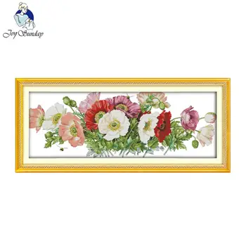 

Joy Sunday Poppies Patterns Needlework DIY Cross Stitch Sets for Embroidery Kits Counted Cross-Stitching Wall Home Decoration