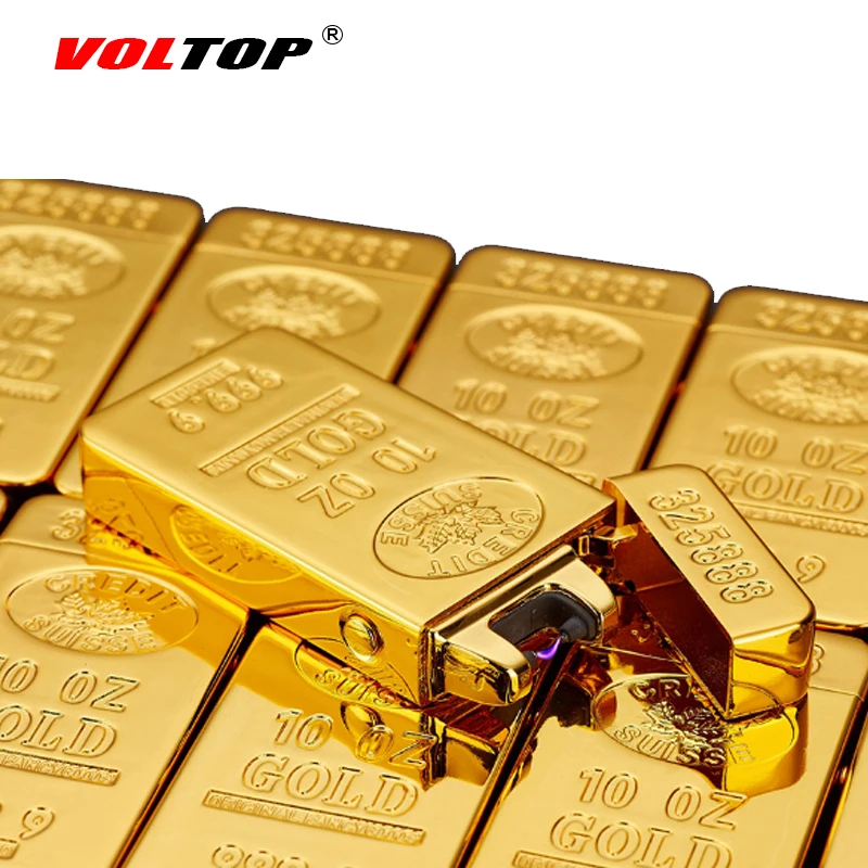 

VOLTOP Gold Bullion Electric Arc Pulse Lighter Windproof Cigarette Lighter USB Charge Relief Cool Noble Rich Smoking Accessories