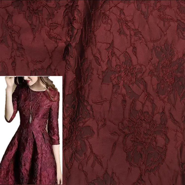 1 ярд новая ткань Jacqurd винно-красного и черного цвета Женская весенне-летняя ткань для платья высокого качества