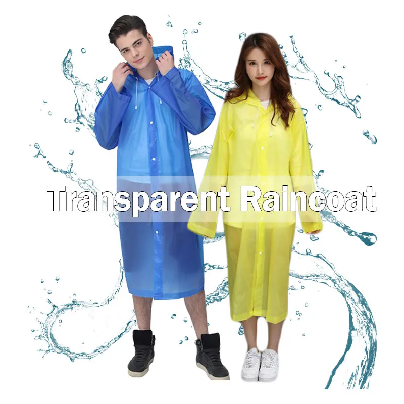 Fashion EVA Women Raincoat Thickened Waterproof Rain Coat Women Clear Transparent Camping Waterproof Rainwear Suit With Hat Hot