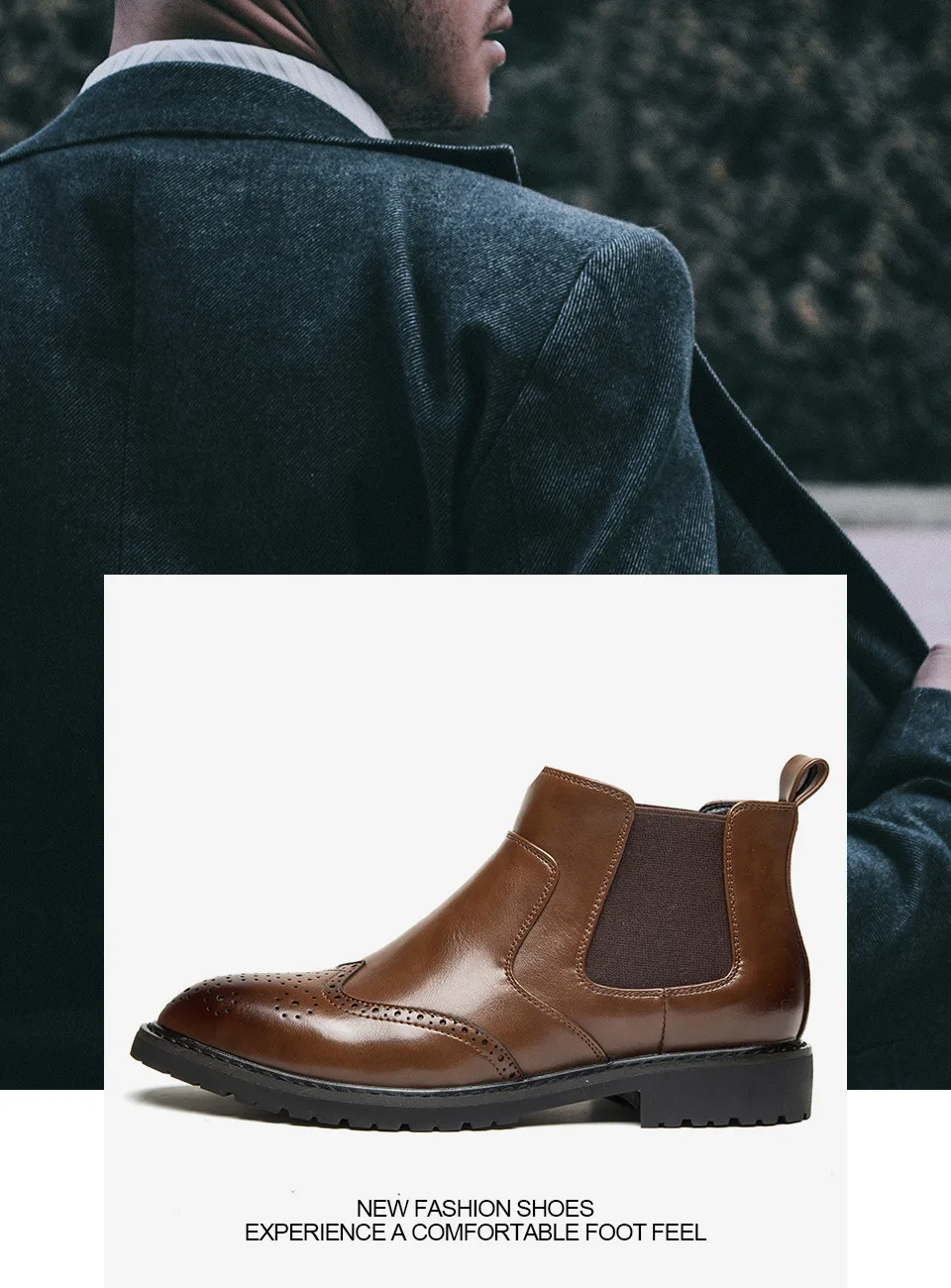 Мужская зимняя обувь Челси Формальные высокие взрослая кожа модные настоящие зимние мужские ботинки#78094