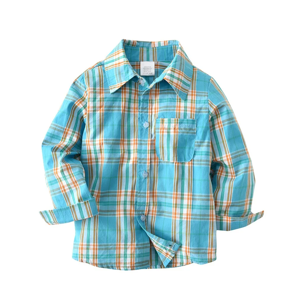 boy shirt cotton kids boys shirts with long sleeves 2018 spring brand boy casual plaid blue
