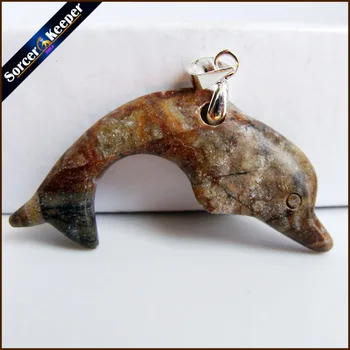 

Natural Stone Leopard Fur Stone Carving Dolphin Amulet Pendant Free Necklace Fish Fashion Animal Blessing Lucky Jewelry JS691