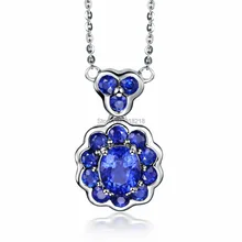 18 К Белое золото о 0.841ct натуральный голубой сапфир ювелирных камней Ювелирные украшения Цепочки и ожерелья подвеска для девушку