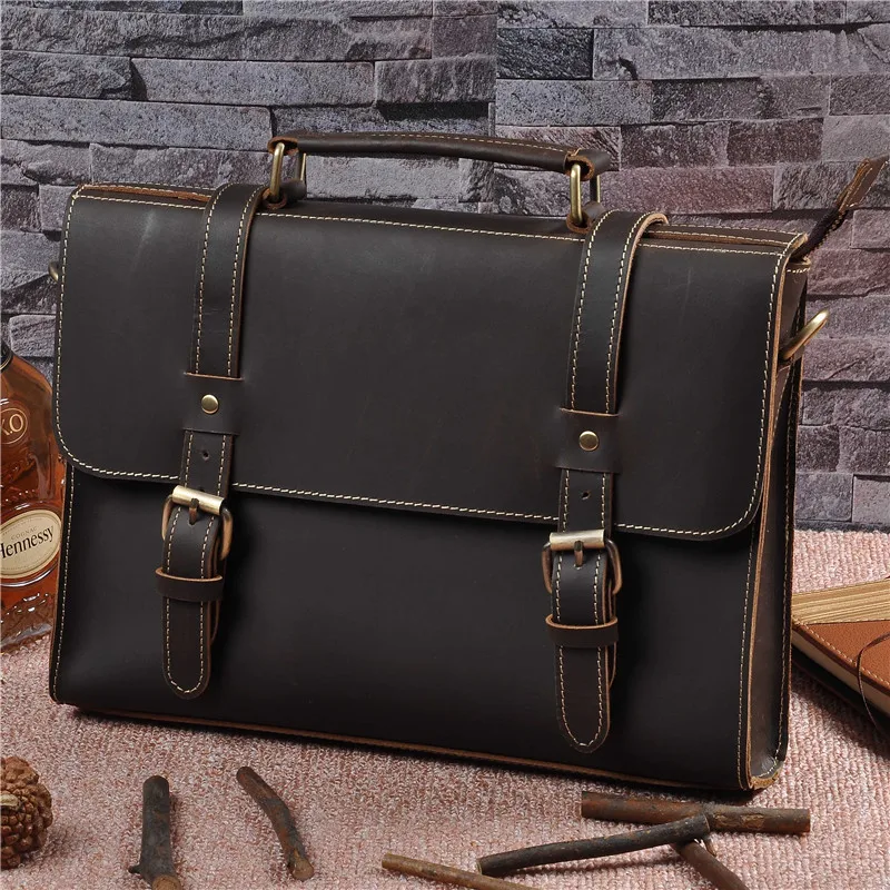 Coffee Aktentasche Umhängetasche Business Rindsleder Dark Maletin Echtes Leder Männer Tasche 12 Männliche Branded Luxus Yupinxuan