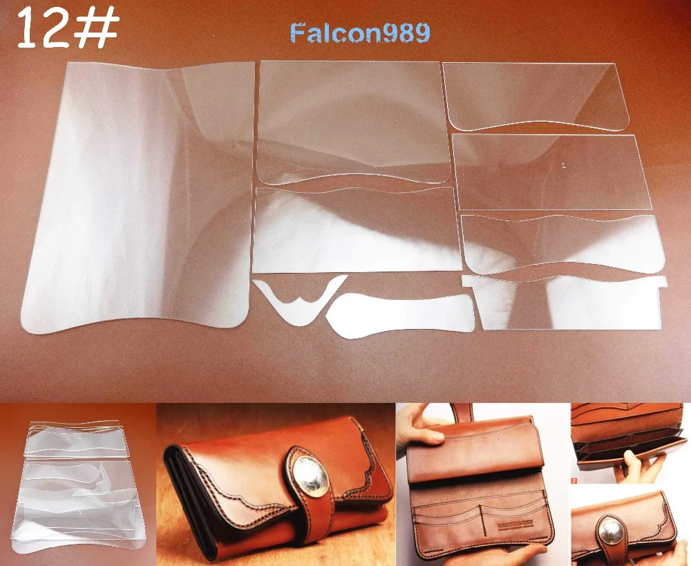

9pcs Leather Craft Acrylic Perspex Long Wallet Pattern Stencil Template Tool Set Sew Carving Stitching Stamp Knife Cutter Punch