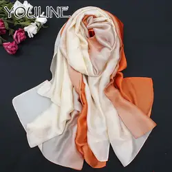 2018 Весна натуральный шелк Для женщин шарф платок женский подражали шелковые шарфы обертывания плюс Размеры бандана длинное пляжное Cover-up