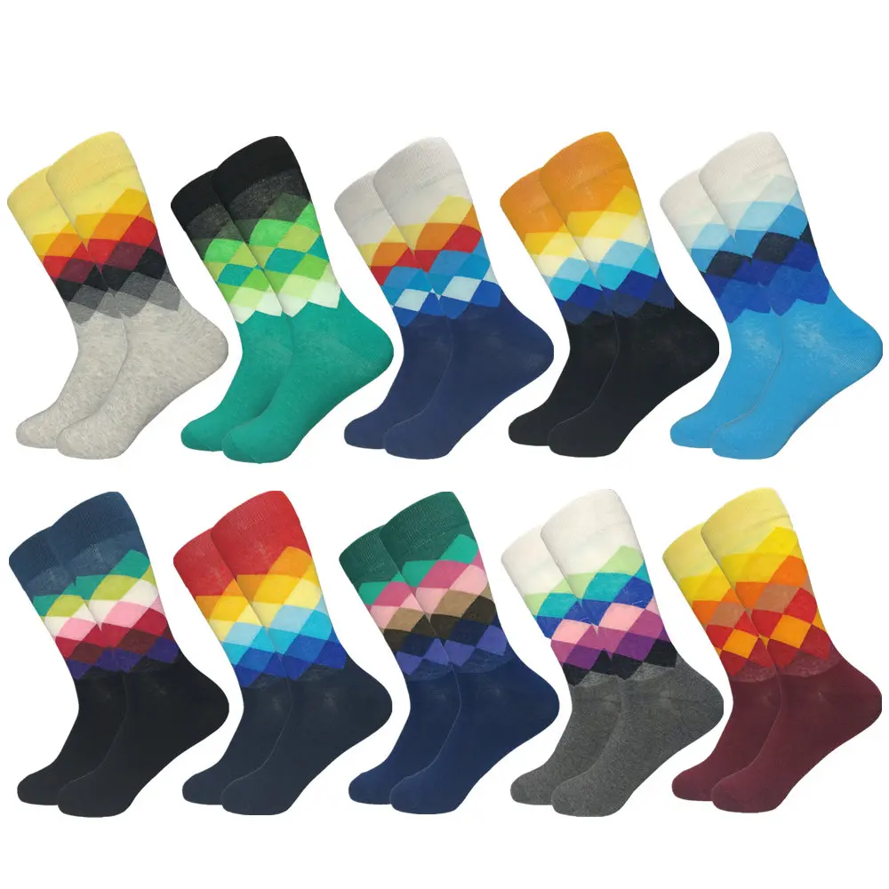 10 pairs of socks Горячая Распродажа повседневные мужские носки новые носки Осень и зима клетчатые Цветные счастливые деловые вечерние Хлопковое носки мужские - Цвет: 10 pairs of socks