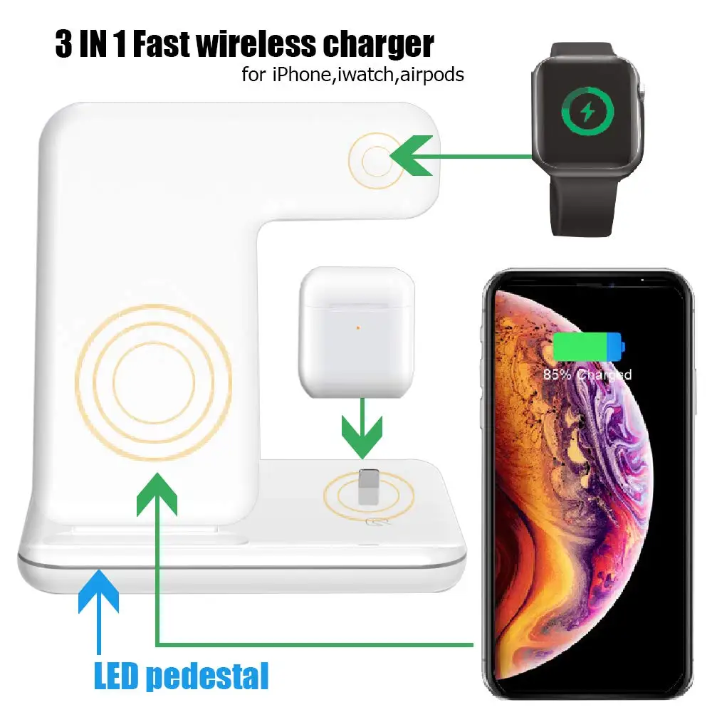 

Ascromy 15W Wireless Charger 3 in 1 Stand Dock Station For Apple IWatch Series 4 3 2 Iphone XS MAX XR 8 Plus X Airpods Induction