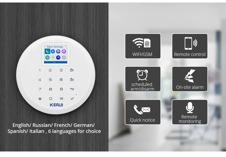 KERUI W17 Беспроводной Wi-Fi GSM сигнализация Системы дом склад пожарной безопасности дым защита несколько Язык