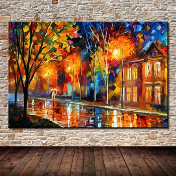 

Modern Landscape Oil Painting Knife On Canvas Yellow Street Art Pictures Set Home Wall Decor For Living Room Gift For Lovers