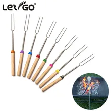 Marshmallow Roasting BBQ Sticks with Wooden Handle& Bag Smores Skewers Roasting Sticks Hot Dog Forks Best Camping Accessories