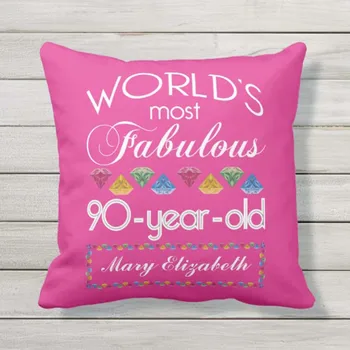 

Throw Pillow Cover 90th Birthday Most Fabulous Colorful Gems Pink Pillow Case Home Decor Square Cushion Cover 18x18 Inch