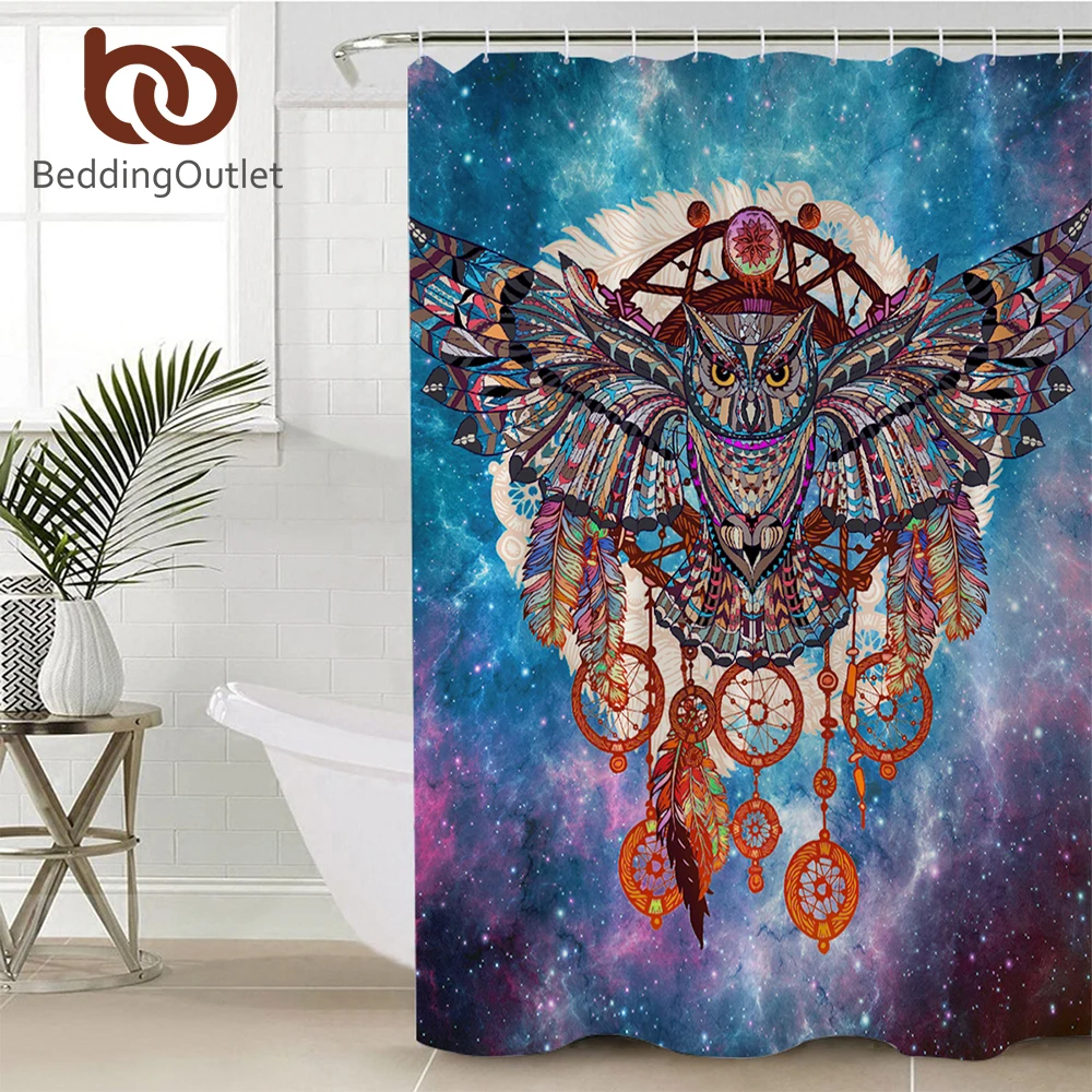 

BeddingOutlet Owl Dreamcatcher Bathroom Shower Curtain Waterproof Galaxy Bohemia Bath Curtain With Hookscortina de ducha 180x180
