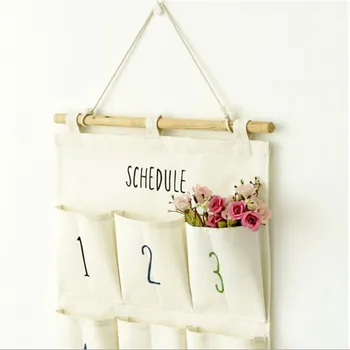 

Practical 12 Pockets Organizer Cotton Linen Naturally Letters Wall Hanging Storage Bags Organizer Cosmetic Sundries Storage Bag