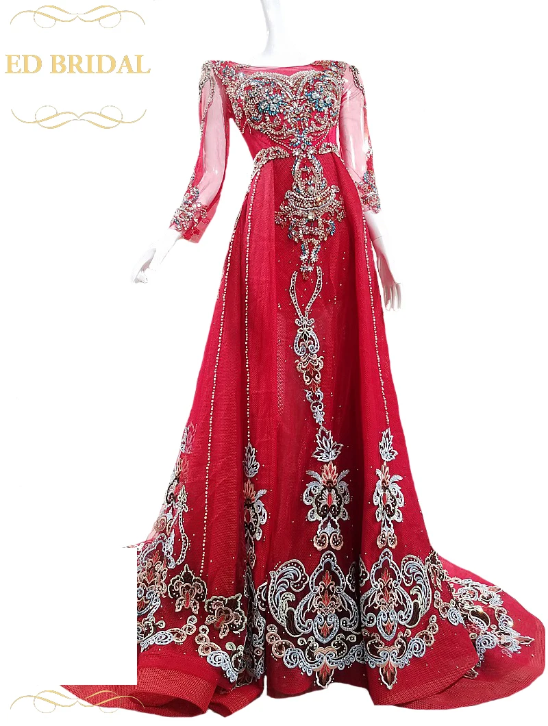 High-end Luxury Evening Dress Arab Beautiful Luxurious Red Long Sleeved Crystal Beading Prom Party Formal Gown | Свадьбы и торжества