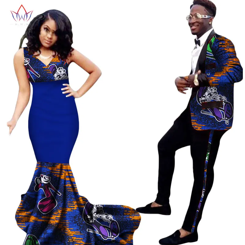 Модная африканская одежда, платья для женщин Анкара Стиль батик принты мужской костюм и леди сексуальное платье одежда для пар WYQ52 - Цвет: 11