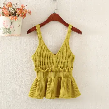 

Women's Short Knit Vest 2019 Spring Autumn New Korean Solid Color V-neck Elastic Waist Sleeveless Sling Sweater Female LQ753