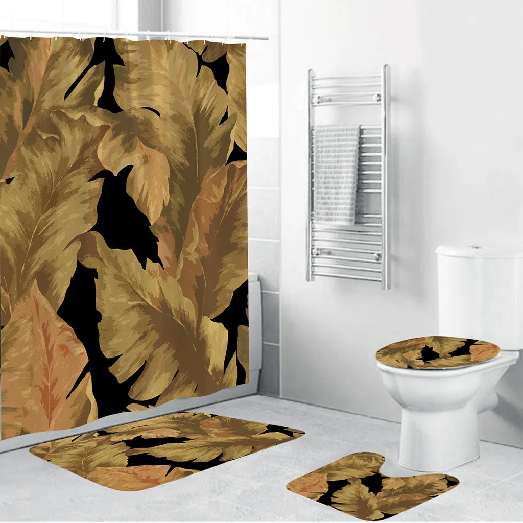 Набор для ванной комнаты 4 шт. многоцветный лист нескользящий туалетный полиэстеровый коврик для ванной комнаты занавеска для душа домашний декор cortina ducha30AMY3 - Цвет: E