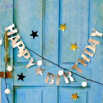 

Zilue 1pcs/Lot Gold And Silver Happy Birthday Letter Flower Small Flag Venue Decorated With Flags To Shoot Props Banquet